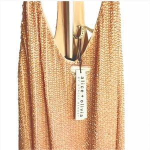 NWT Alice + Olivia Lola Nude Beaded Sequin Racerback Tank Silk & Crystals